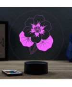 Lampe illusion 3D en verre acrylique gravée au laser représentant une fleur de Capucine.