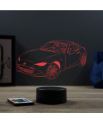 Lampe illusion 3D en verre acrylique gravée au laser représentant une voiture Mazda MX5 RF.