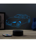 Lampe illusion 3D en verre acrylique gravée au laser représentant une voiture Mazda MX5 RF.