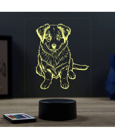 Lampe illusion 3D en verre acrylique gravée au laser représentant un Chien Berger Australien bébé.