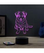 Lampe illusion 3D en verre acrylique gravée au laser représentant un Chien Berger Australien bébé.