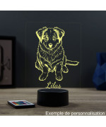 Lampe illusion 3D en verre acrylique gravée au laser représentant un Chien Berger Australien bébé.