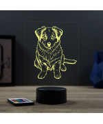 Lampe illusion 3D en verre acrylique gravée au laser représentant un Chien Berger Australien bébé.