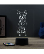 Lampe illusion 3D en verre acrylique gravée au laser représentant un Chien Chihuahua.