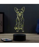 Lampe illusion 3D en verre acrylique gravée au laser représentant un Chien Chihuahua.