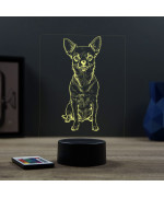 Lampe illusion 3D en verre acrylique gravée au laser représentant un Chien Chihuahua.