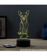 Lampe illusion 3D en verre acrylique gravée au laser représentant un Chien Chihuahua.