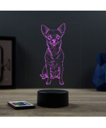 Lampe illusion 3D en verre acrylique gravée au laser représentant un Chien Chihuahua.