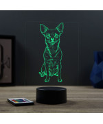 Lampe illusion 3D en verre acrylique gravée au laser représentant un Chien Chihuahua.