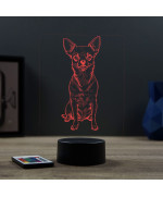 Lampe illusion 3D en verre acrylique gravée au laser représentant un Chien Chihuahua.