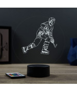 Lampe illusion 3D en verre acrylique gravée au laser représentant un joueur de Roller Hockey.