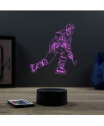 Lampe illusion 3D en verre acrylique gravée au laser représentant un joueur de Roller Hockey.