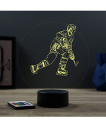 Lampe illusion 3D en verre acrylique gravée au laser représentant un joueur de Roller Hockey.
