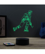 Lampe illusion 3D en verre acrylique gravée au laser représentant un joueur de Roller Hockey.