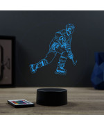 Lampe illusion 3D en verre acrylique gravée au laser représentant un joueur de Roller Hockey.