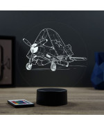 Lampe illusion 3D en verre acrylique gravée au laser représentant un avion de chasse Corsair Vought F4U.