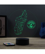 Lampe illusion 3D en verre acrylique gravée au laser représentant une carte de Madagascar.