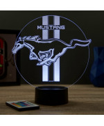 Lampe illusion 3D en verre acrylique gravée au laser représentant une interprétation du logo Mustang.