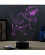 Lampe illusion 3D en verre acrylique gravée au laser représentant un Dinosaure Tyrannosaure T-Rex.