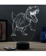 Lampe illusion 3D en verre acrylique gravée au laser représentant un Dinosaure Tyrannosaure T-Rex.