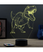 Lampe illusion 3D en verre acrylique gravée au laser représentant un Dinosaure Tyrannosaure T-Rex.