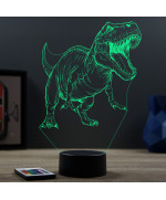 Lampe illusion 3D en verre acrylique gravée au laser représentant un Dinosaure Tyrannosaure T-Rex.