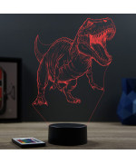 Lampe illusion 3D en verre acrylique gravée au laser représentant un Dinosaure Tyrannosaure T-Rex.