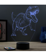 Lampe illusion 3D en verre acrylique gravée au laser représentant un Dinosaure Tyrannosaure T-Rex.