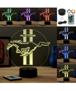 Lampe illusion 3D en verre acrylique gravée au laser représentant une interprétation du logo Mustang.