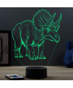 Lampe illusion 3D en verre acrylique gravée au laser représentant un Dinosaure Triceratops.
