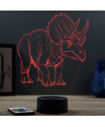 Lampe illusion 3D en verre acrylique gravée au laser représentant un Dinosaure Triceratops.