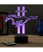 Lampe illusion 3D en verre acrylique gravée au laser représentant une interprétation du logo Mustang.