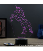 Lampe illusion 3D en verre acrylique gravée au laser représentant une licorne en Origami.