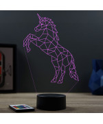 Lampe illusion 3D en verre acrylique gravée au laser représentant une licorne en Origami.