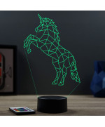 Lampe illusion 3D en verre acrylique gravée au laser représentant une licorne en Origami.