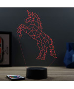 Lampe illusion 3D en verre acrylique gravée au laser représentant une licorne en Origami.