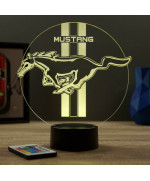 Lampe illusion 3D en verre acrylique gravée au laser représentant une interprétation du logo Mustang.