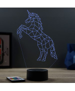 Lampe illusion 3D en verre acrylique gravée au laser représentant une licorne en Origami.