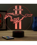 Lampe illusion 3D en verre acrylique gravée au laser représentant une interprétation du logo Mustang.