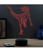 Lampe illusion 3D en verre acrylique gravée au laser représentant un Dinosaure Velociraptor.