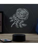 Lampe illusion 3D en verre acrylique gravée au laser représentant une Rose.
