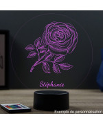 Lampe illusion 3D en verre acrylique gravée au laser représentant une Rose.