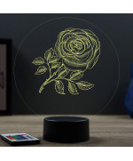 Lampe illusion 3D en verre acrylique gravée au laser représentant une Rose.