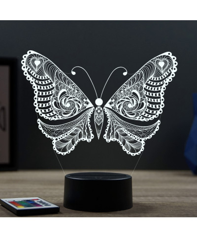 Lampe illusion 3D en verre acrylique gravée au laser représentant un papillon.