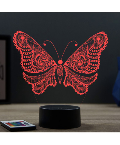 Lampe illusion 3D en verre acrylique gravée au laser représentant un papillon.