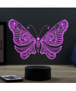 Lampe illusion 3D en verre acrylique gravée au laser représentant un papillon.