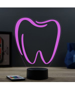 Lampe illusion 3D en verre acrylique gravée au laser représentant une dent molaire.