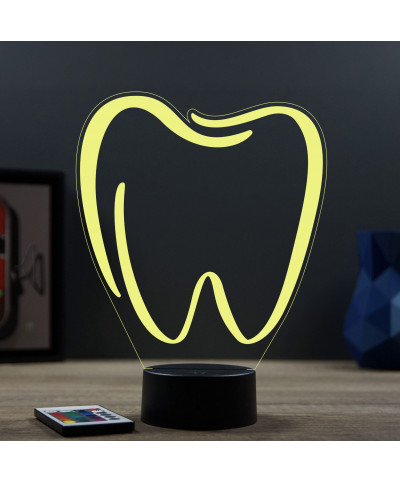 Lampe illusion 3D en verre acrylique gravée au laser représentant une dent molaire.