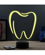 Lampe illusion 3D en verre acrylique gravée au laser représentant une dent molaire.