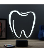 Lampe illusion 3D en verre acrylique gravée au laser représentant une dent molaire.